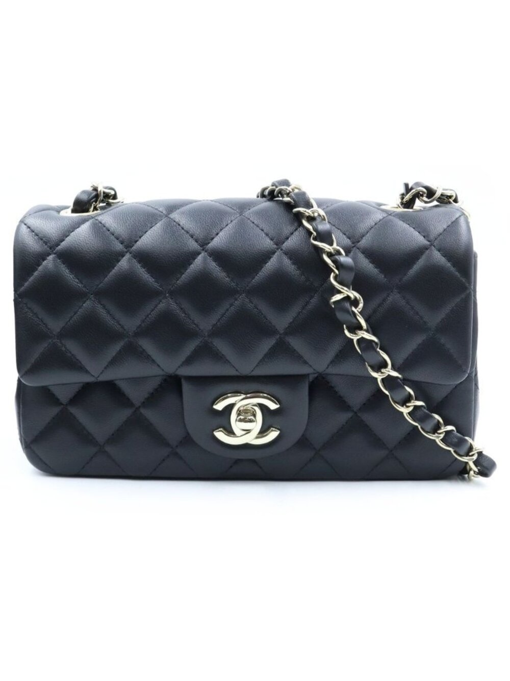 Chanel Mini Quilted 20 Chain Shoulder Bag Black Lambskin Gold Plate